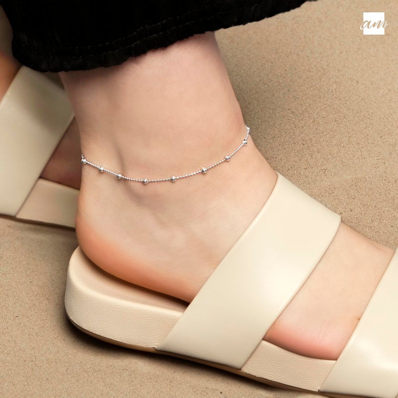 Amberta Italian Sterling Silver Anklet for Women 925 | Adjustable Ankle Bracelets for Women Beaded Heart Summer Jewelry: Beaded - Image 2